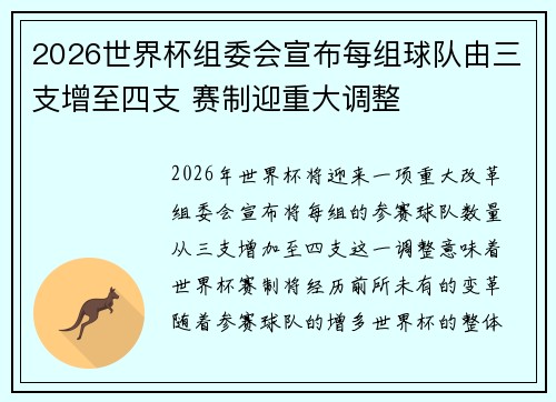 2026世界杯组委会宣布每组球队由三支增至四支 赛制迎重大调整 2026世界杯组委会宣布每组球队由三支增至四支 赛制迎重大调整